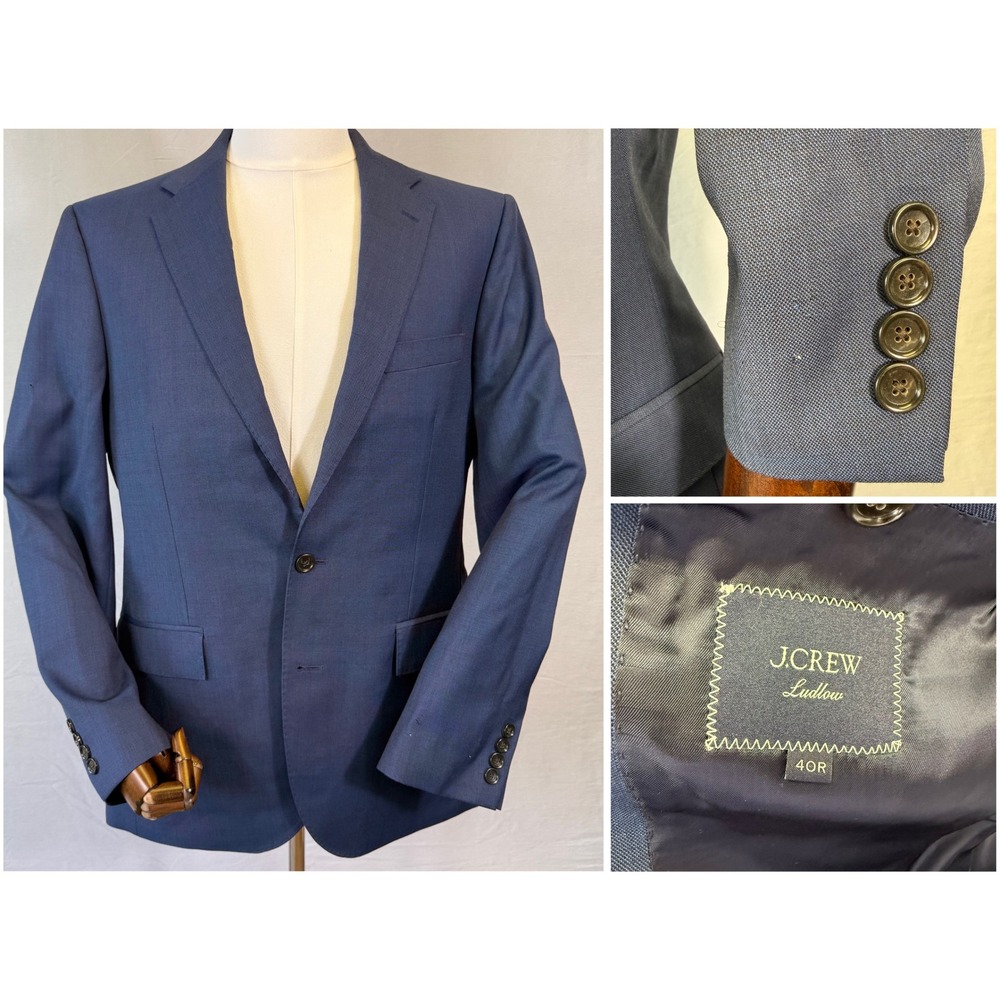 J.Crew Ludlow Suit Jacket Mens 40R Navy Tollegno Italian Wool Blazer Double Vent